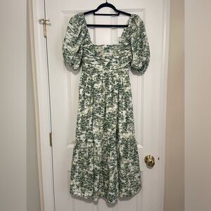 Abercrombie & Fitch Emerson Poplin Puff Sleeve Midi Dress Olive Green Toile XS R